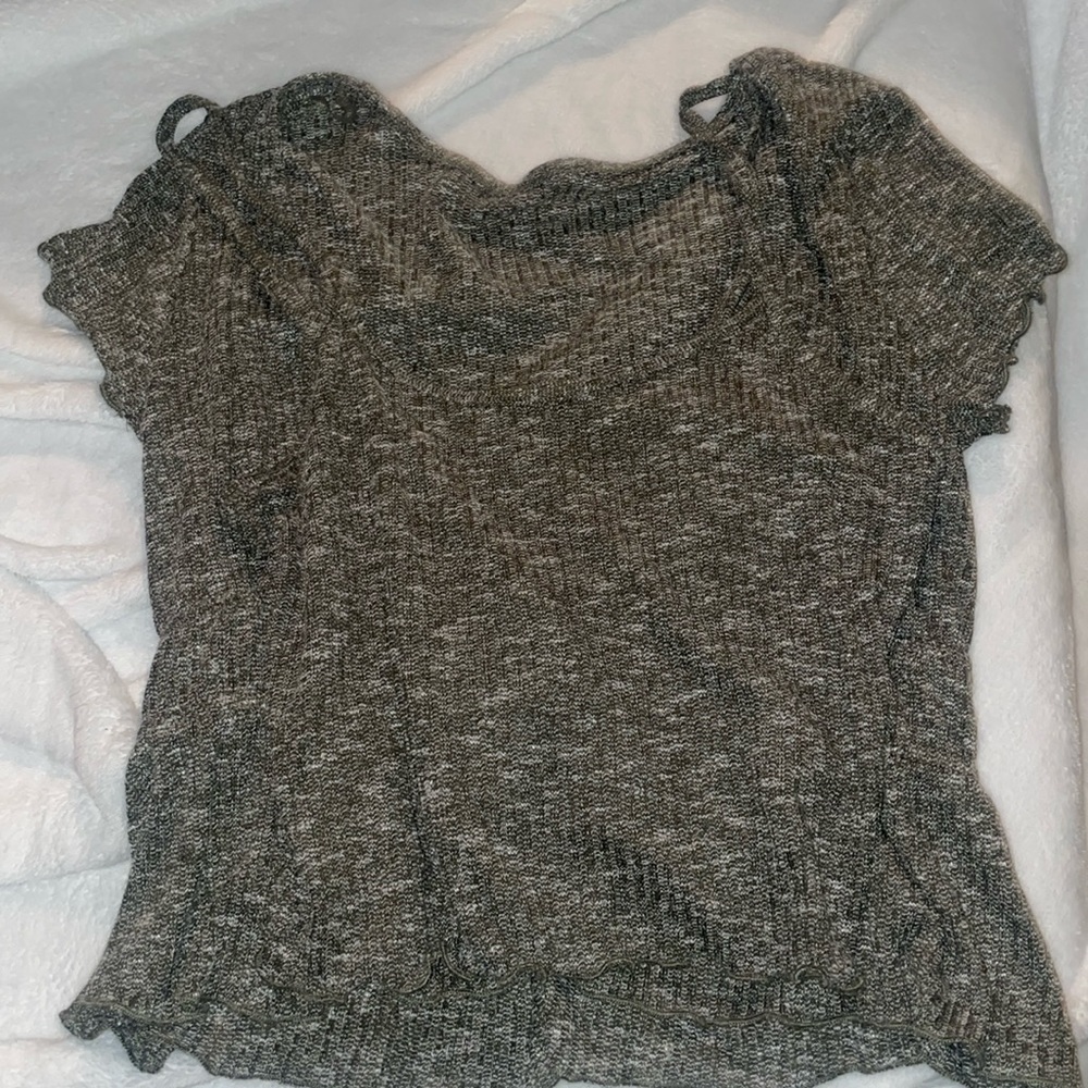 Dark Green, knit, tank top and short sleeve blouse set.